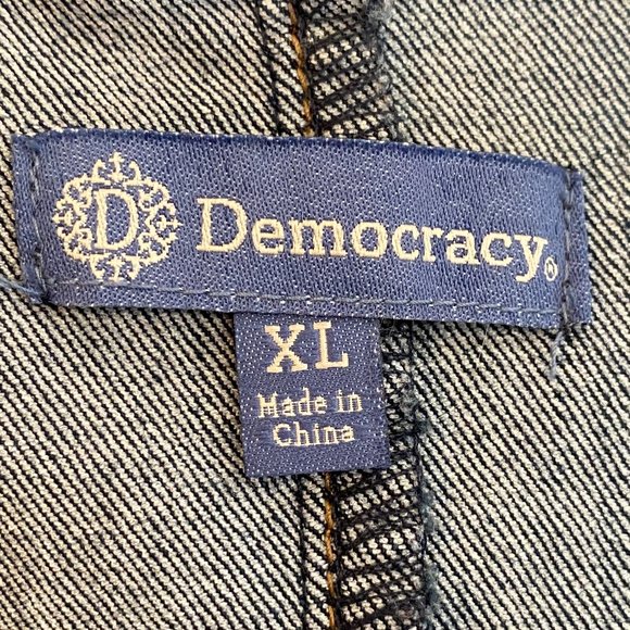 Democracy Denim Trucker Jean Jacket Blue Military Indie Grunge Faded-XL - Picture 13 of 16